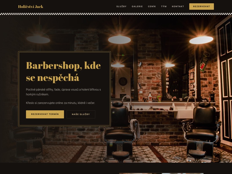 Ukázka webu s rezervacemi pro barbershop, vzhled Barbershop tradiční
