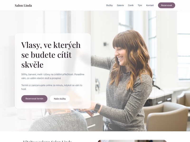 Ukázka webu s rezervacemi pro kadeřnictví