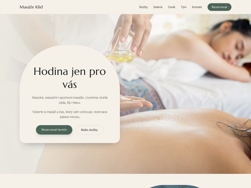 Ukázka webu s rezervacemi pro masáže